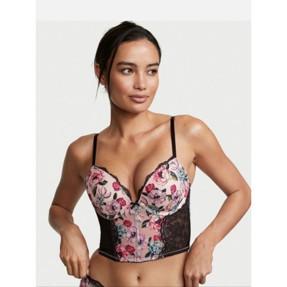 NEW victoria's secret very sexy rose embroidered push-up corset 34DD